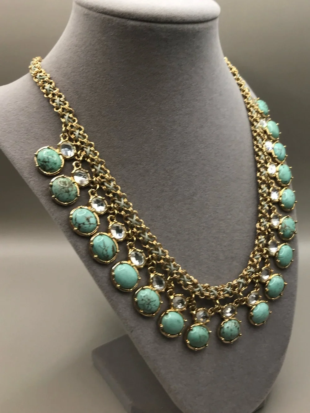 Gold-Tone & Faux Turquoise Pendants Necklace - Picture 2 of 8